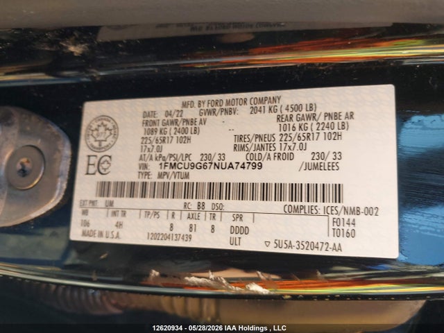 Ford ESCAPE SE 2022 1FMCU9G67NUA74799 Image 9