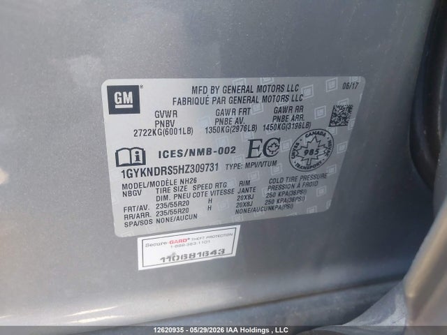 1GYKNDRS5HZ309731 Cadillac XT5 LUXURY