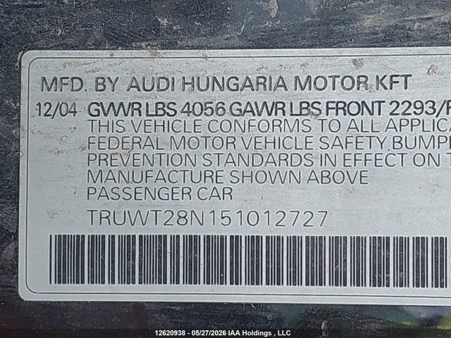 Aukcja sprzedaży 2005 Audi Tt Quaro, vin: TRUWT28N151012727, numer aukcji: 12620938