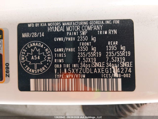 Продаж на аукціоні авто 2014 Hyundai Santa Fe, vin: 5XYZUDLAXEG184274, номер лоту: 12620942