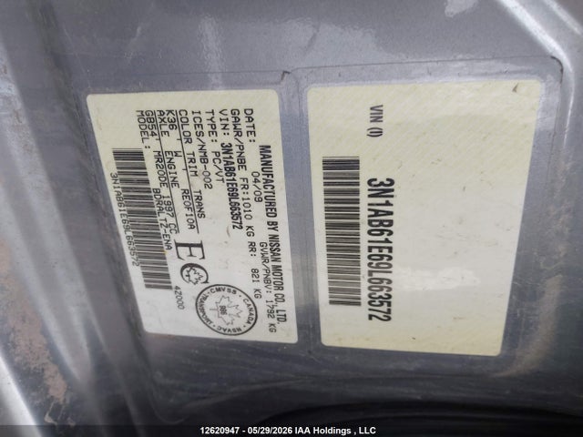 12620947 :رقم المزاد ، 3N1AB61E69L663572 vin ، 2009 Nissan Sentra مزاد بيع