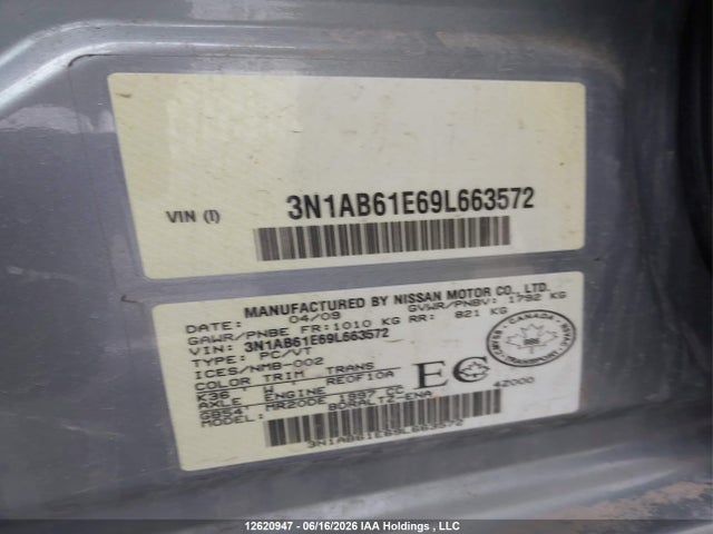 12620947 :رقم المزاد ، 3N1AB61E69L663572 vin ، 2009 Nissan Sentra مزاد بيع