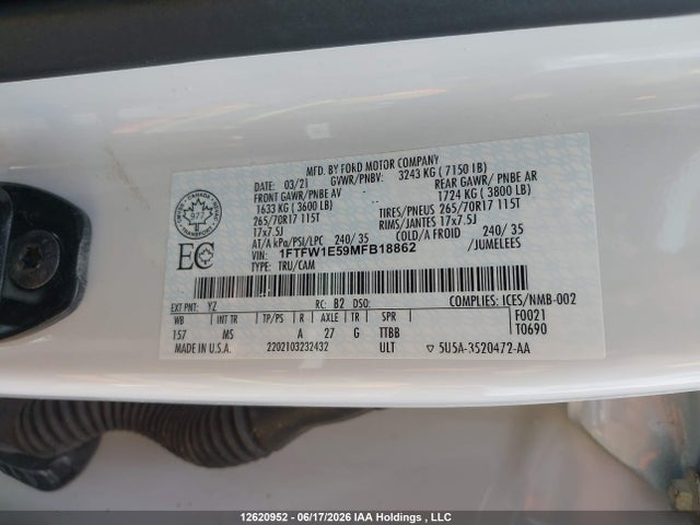 Ford F150 Supercrew 2021 1FTFW1E59MFB18862 Image 18