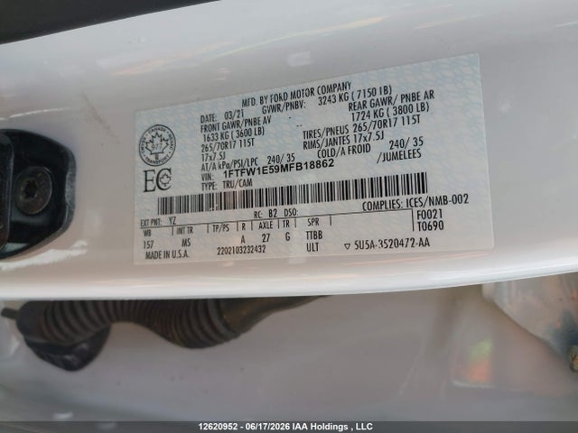 Ford F150 Supercrew 2021 1FTFW1E59MFB18862 Image 9