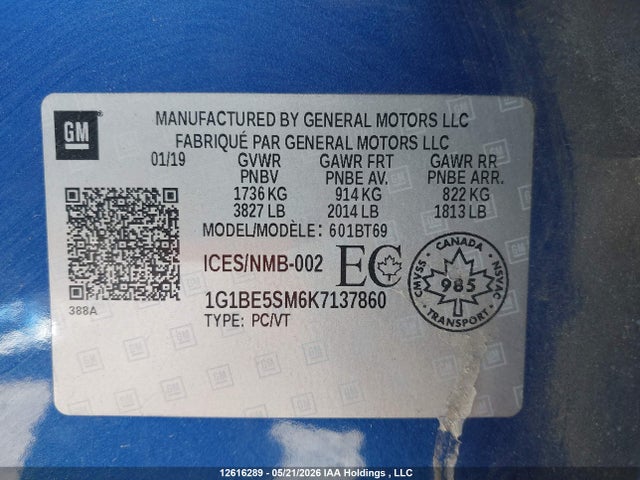 1G1BE5SM6K7137860 Chevrolet CRUZE LT
