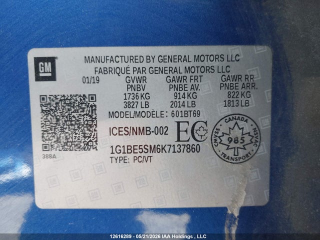 1G1BE5SM6K7137860 Chevrolet CRUZE LT