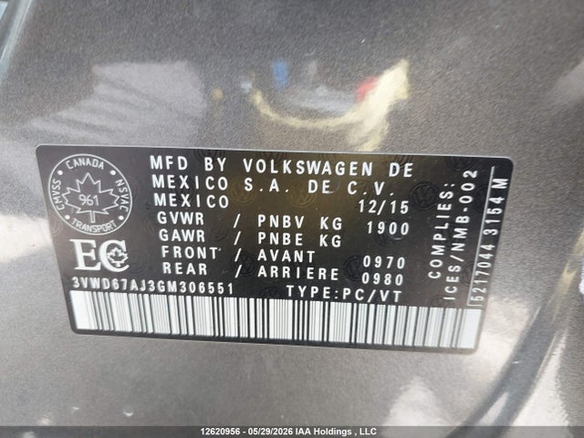 Продажа на аукционе авто 2016 Volkswagen Jetta 1.4 Tsi Comfortline, vin: 3VWD67AJ3GM306551, номер лота: 12620956