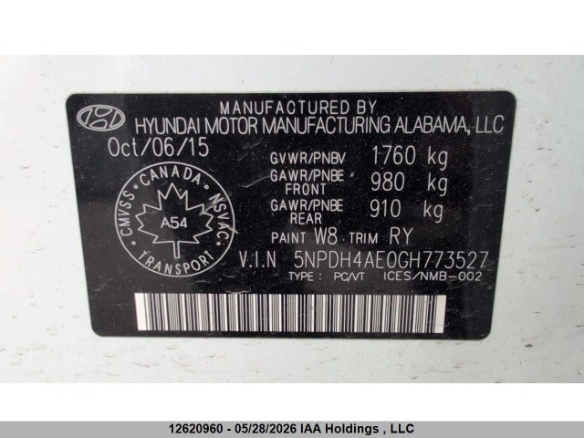 5NPDH4AEZ0H773527 Hyundai Elantra Se/sport/limited