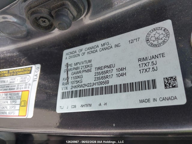 Продаж на аукціоні авто 2018 Honda Cr-v, vin: 2HKRW2H22JH109569, номер лоту: 12620967