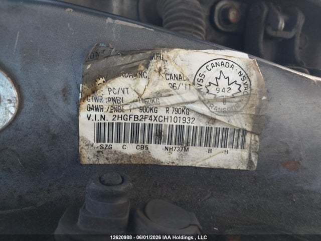 Продаж на аукціоні авто 2012 Honda Civic Lx, vin: 2HGFB2F4XCH101932, номер лоту: 12620988