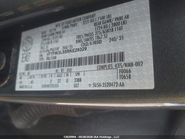 Продажа на аукционе авто 2024 Ford F-150 Xlt, vin: 1FTFW3L55RKE29329, номер лота: 12620994