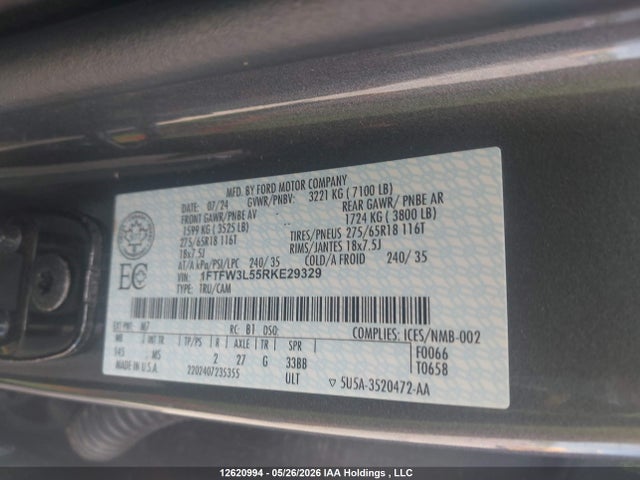 Продажа на аукционе авто 2024 Ford F-150 Xlt, vin: 1FTFW3L55RKE29329, номер лота: 12620994