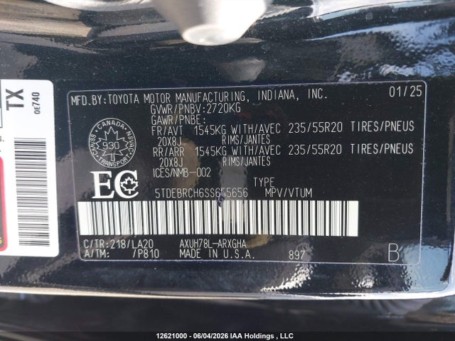Продаж на аукціоні авто 2025 Toyota Highlander, vin: 5TDEBRCH6SS655656, номер лоту: 12621000