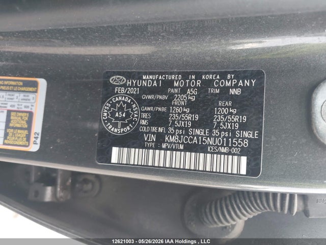 12621003 :رقم المزاد ، KM8JCCA15NU011558 vin ، 2022 Hyundai Tucson Luxury/ultimate مزاد بيع