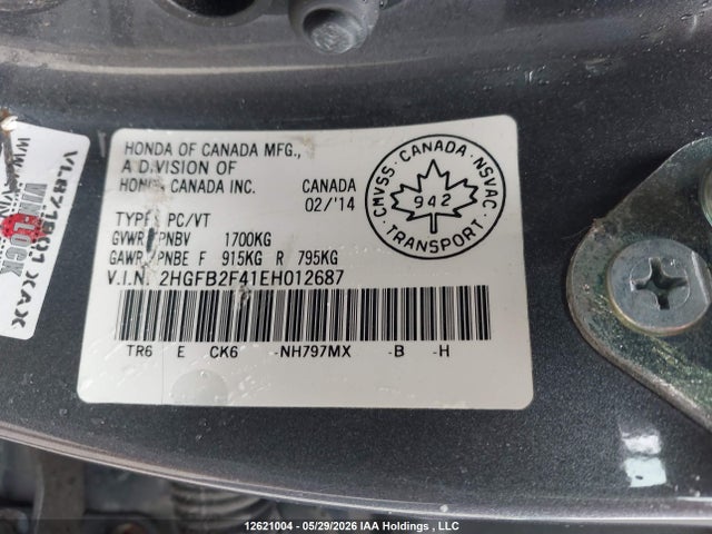 Продажа на аукционе авто 2014 Honda Civic Lx, vin: 2HGFB2F41EH012687, номер лота: 12621004