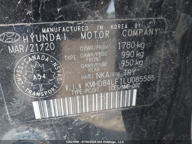 2020 Hyundai Elantra Luxury მანქანა იყიდება აუქციონზე, vin: KMHD84LF1LU085585, აუქციონის ნომერი: 12621006