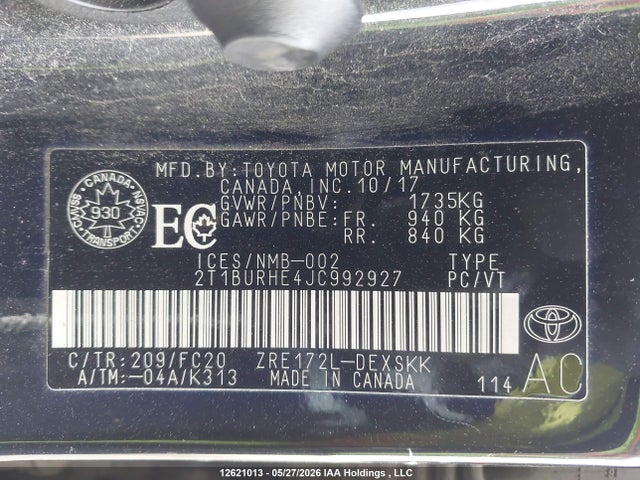 Продажа на аукционе авто 2018 Toyota Corolla Se, vin: 2T1BURHE4JC992927, номер лота: 12621013