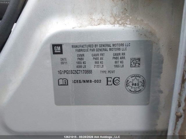 Aukcja sprzedaży 2012 Chevrolet Cruze Lt Turbo, vin: 1G1PG5SC5C7170888, numer aukcji: 12621015