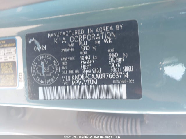 12621025 :رقم المزاد ، KNDEPCAA0R7663714 vin ، 2024 Kia Seltos Lx مزاد بيع