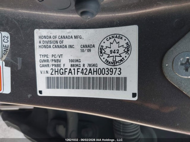 Продажа на аукционе авто 2010 Honda Civic, vin: 2HGFA1F42AH003973, номер лота: 12621032