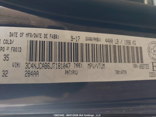 Продаж на аукціоні авто 2018 Jeep Compass Sport, vin: 3C4NJCAB6JT181047, номер лоту: 12621042