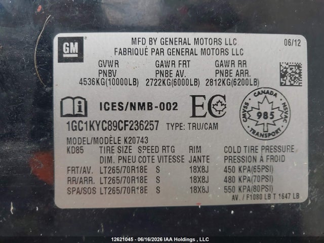 Aukcja sprzedaży 2012 Chevrolet Silverado K2500 Heavy Duty Ltz, vin: 1GC1KYC89CF236257, numer aukcji: 12621045