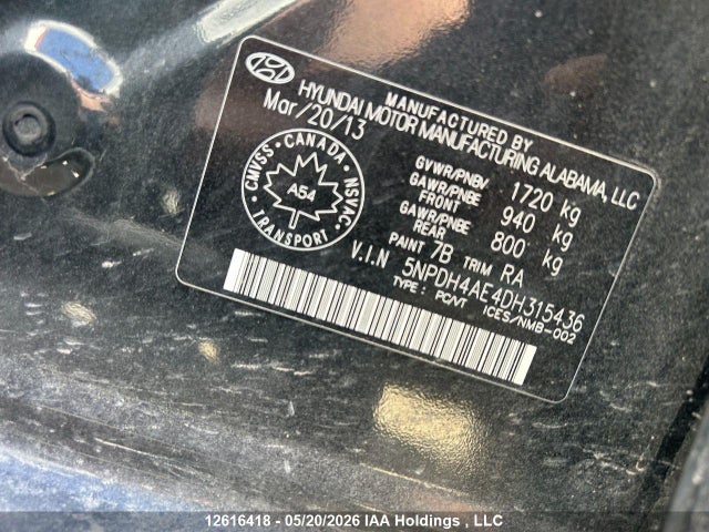 Продажа на аукционе авто 2013 Hyundai Elantra Gl, vin: 5NPDH4AE4DH315436, номер лота: 12616418