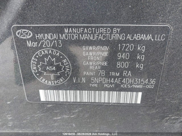 Продажа на аукционе авто 2013 Hyundai Elantra Gl, vin: 5NPDH4AE4DH315436, номер лота: 12616418