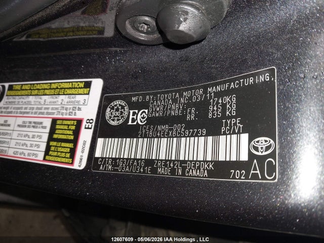 Продажа на аукционе авто 2011 Toyota Corolla Ce, vin: 2T1BU4EEXBC597739, номер лота: 12607609