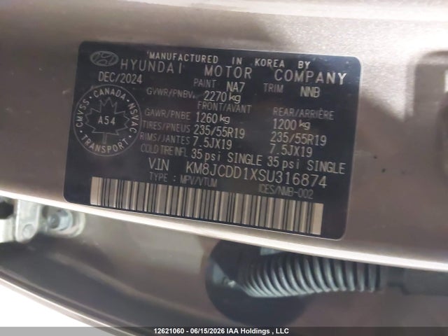 2025 Hyundai Tucson Sel Convenience მანქანა იყიდება აუქციონზე, vin: KM8JCDD1XSU316874, აუქციონის ნომერი: 12621060