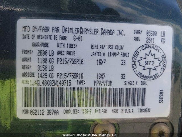 Продажа на аукционе авто 2002 Jeep Liberty Sport, vin: 1J4GL48K82W140715, номер лота: 12598491