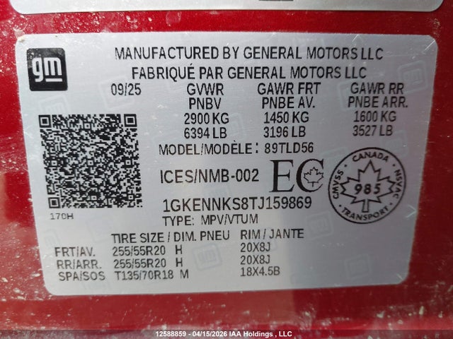 Продаж на аукціоні авто 2026 Gmc Acadia Elevation Awd, vin: 1GKENNKS8TJ159869, номер лоту: 12588859