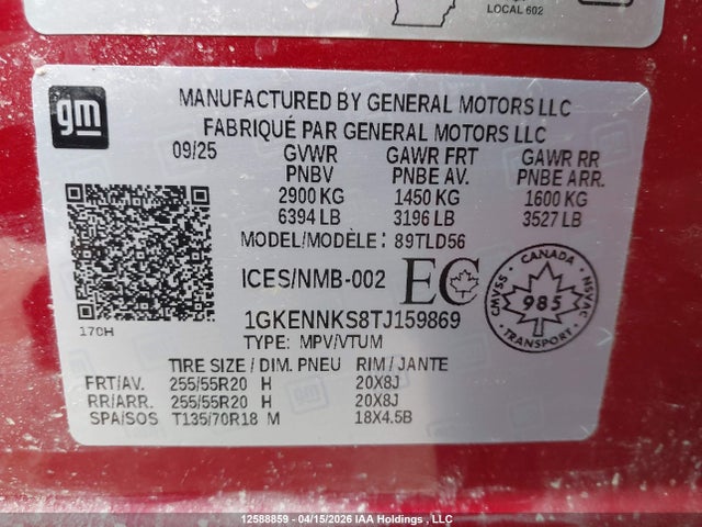 Продаж на аукціоні авто 2026 Gmc Acadia Elevation Awd, vin: 1GKENNKS8TJ159869, номер лоту: 12588859