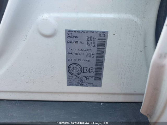 Продаж на аукціоні авто 2016 Nissan Rogue S/sv, vin: 5N1AT2MT3GC792757, номер лоту: 12621069