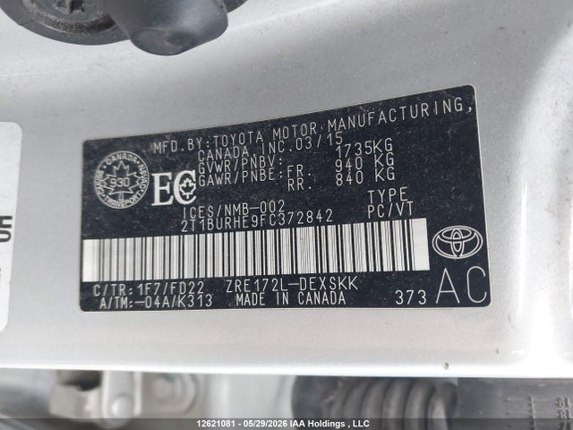 Продажа на аукционе авто 2015 Toyota Corolla S, vin: 2T1BURHE9FC372842, номер лота: 12621081