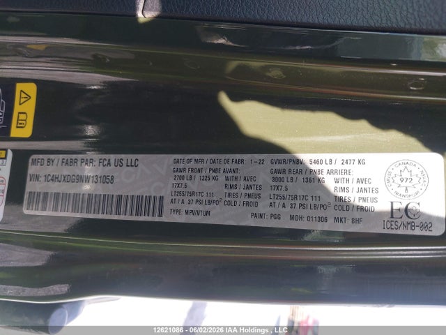 Продажа на аукционе авто 2022 Jeep Wrangler Unlimited Sport, vin: 1C4HJXDG9NW131058, номер лота: 12621086