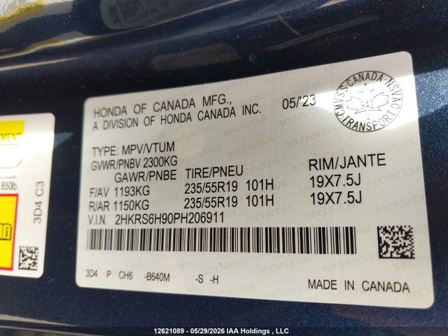 Продажа на аукционе авто 2023 Honda Cr-v Touring Hybrid, vin: 2HKRS6H90PH206911, номер лота: 12621089
