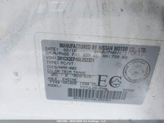 3N1CK3CP4GL252321 Nissan Micra S/sr/sv