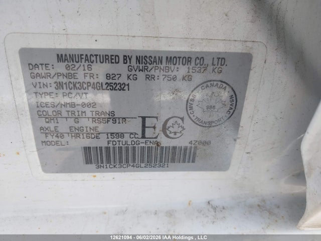 3N1CK3CP4GL252321 Nissan Micra S/sr/sv