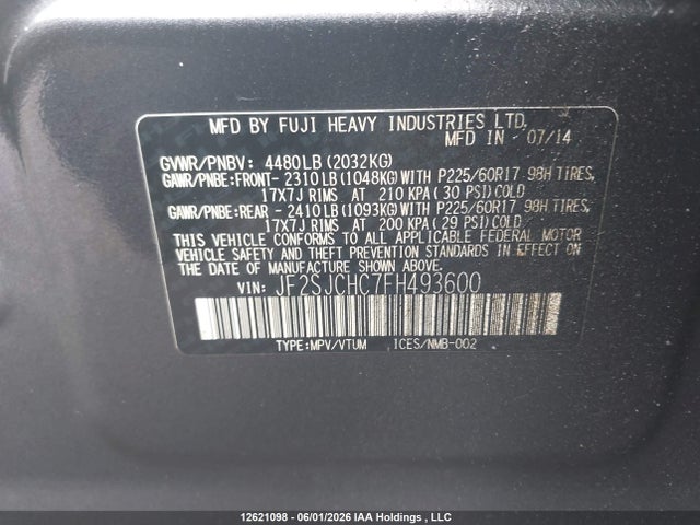 12621098 :رقم المزاد ، JF2SJCHC7FH493600 vin ، 2015 Subaru Forester 2.5i Limited مزاد بيع