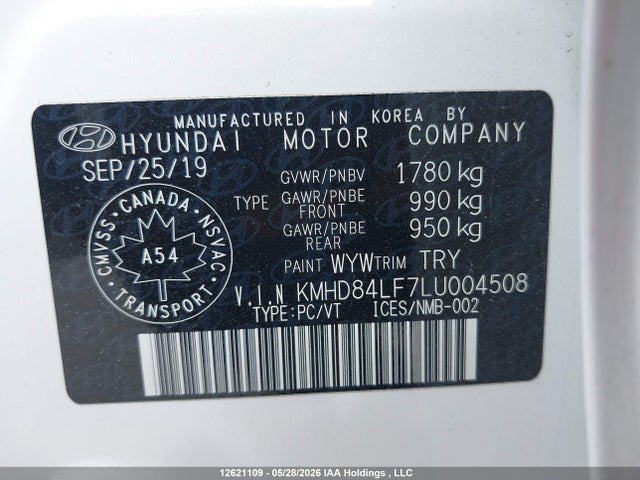 12621109 :رقم المزاد ، KMHD84LF7LU004508 vin ، 2020 Hyundai Elantra Preferred With Sun And Safety Package Auto Ivt مزاد بيع