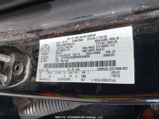 12621112 :رقم المزاد ، 1FTFW1E86PKF02832 vin ، 2023 Ford F150 Supercrew مزاد بيع