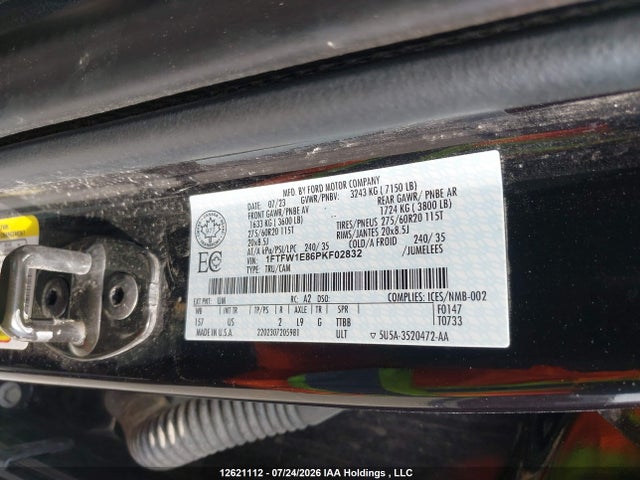 12621112 :رقم المزاد ، 1FTFW1E86PKF02832 vin ، 2023 Ford F150 Supercrew مزاد بيع