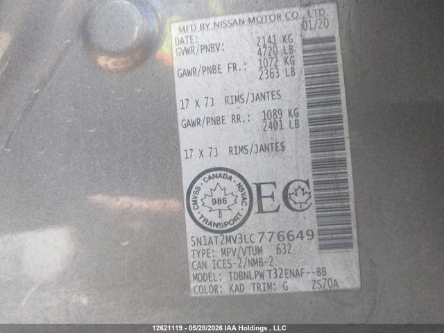 Auction sale of the 2020 Nissan Rogue, vin: 5N1AT2MV3LC776649, lot number: 12621119