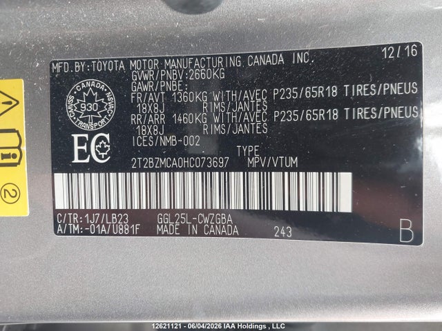 2T2BZMCA0HC073697 Lexus Rx 350/base/f Sport