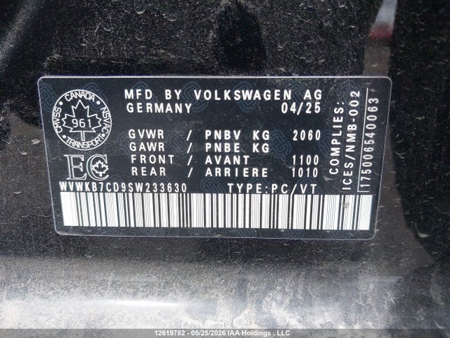 12619782 :رقم المزاد ، WVWKB7CD9SW233630 vin ، 2025 Volkswagen Golf R Black Edition مزاد بيع