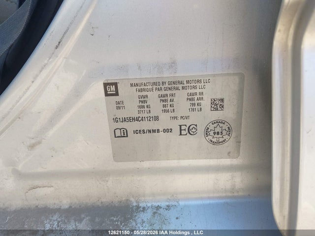 Продаж на аукціоні авто 2012 Chevrolet Sonic Ls, vin: 1G1JA5EH4C4112108, номер лоту: 12621150