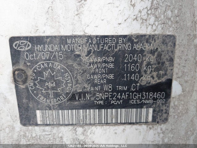 2016 Hyundai Sonata Se მანქანა იყიდება აუქციონზე, vin: 5NPE24AF1GH318460, აუქციონის ნომერი: 12621165
