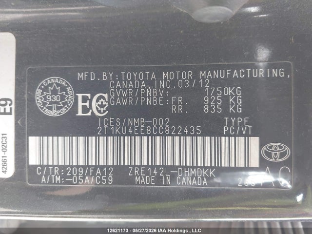 Aukcja sprzedaży 2012 Toyota Matrix Wagon, vin: 2T1KU4EE8CC822435, numer aukcji: 12621173
