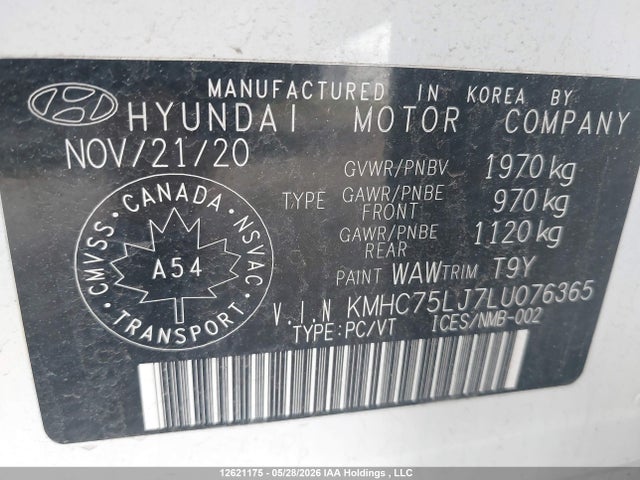 2020 Hyundai Ioniq Se მანქანა იყიდება აუქციონზე, vin: KMHC75LJ7LU076365, აუქციონის ნომერი: 12621175